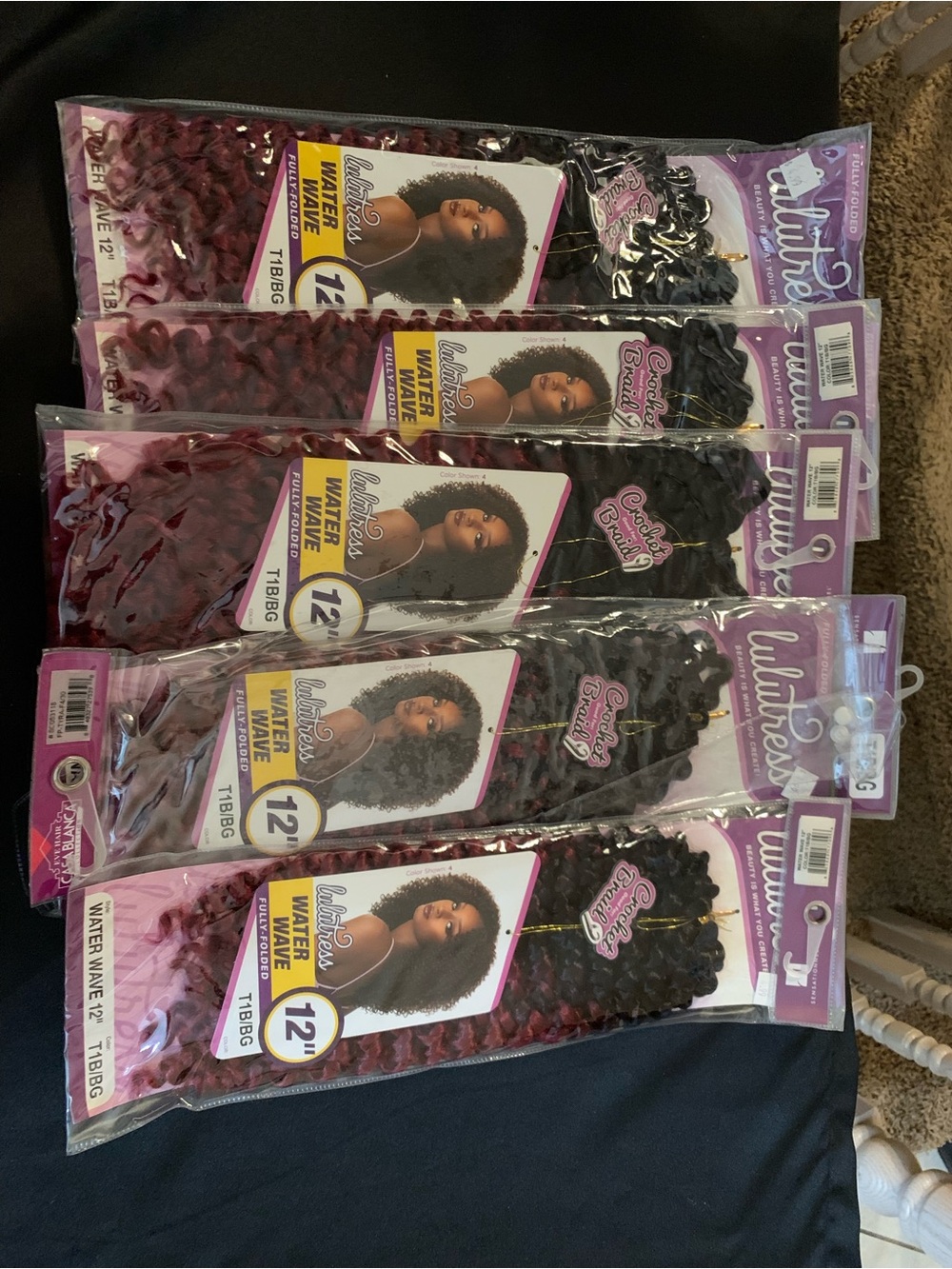 Water Wave 12" Synthetic Hair Crochet Braid - Burgundy (T1B/BG) bundle of 5